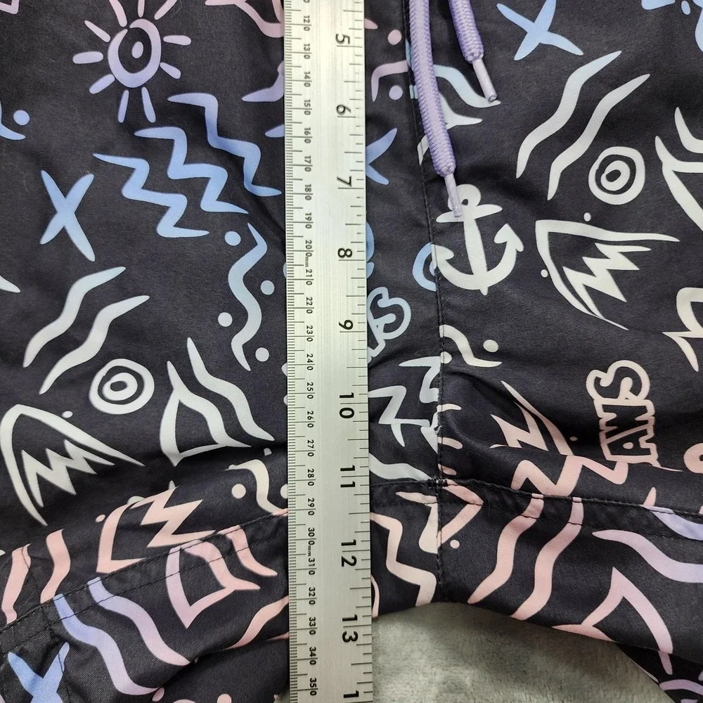 JAWS Swim Shorts Mens L Black Multicolor Print Lined Drawstring‎ Beach Summer